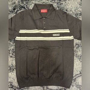 Gucci Black Polo with White Stripes Men’s Size Large